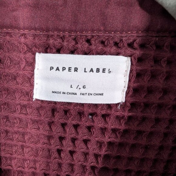 PAPER LABEL Oversized Waffle Button Down Shirt Burgundy Cotton Size Large - Picture 2 of 13